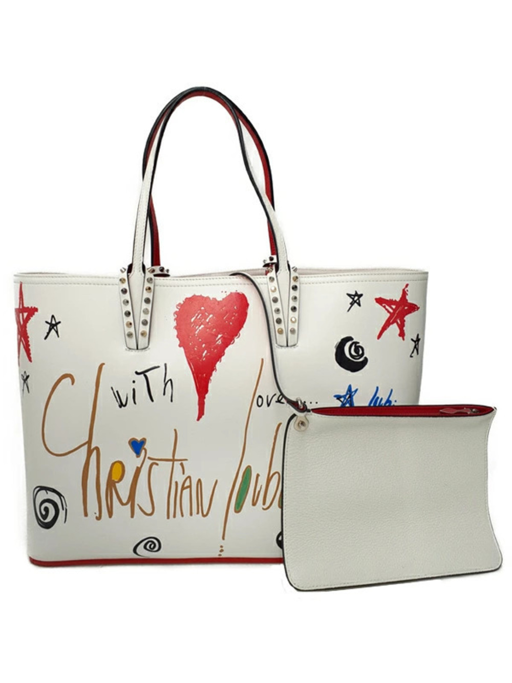 Christian Louboutin CABATA Tote Bag Leather Stud Black Red